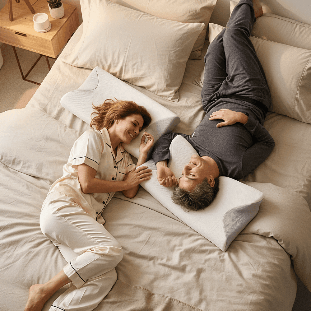 Casal descansando na cama com os travesseiros